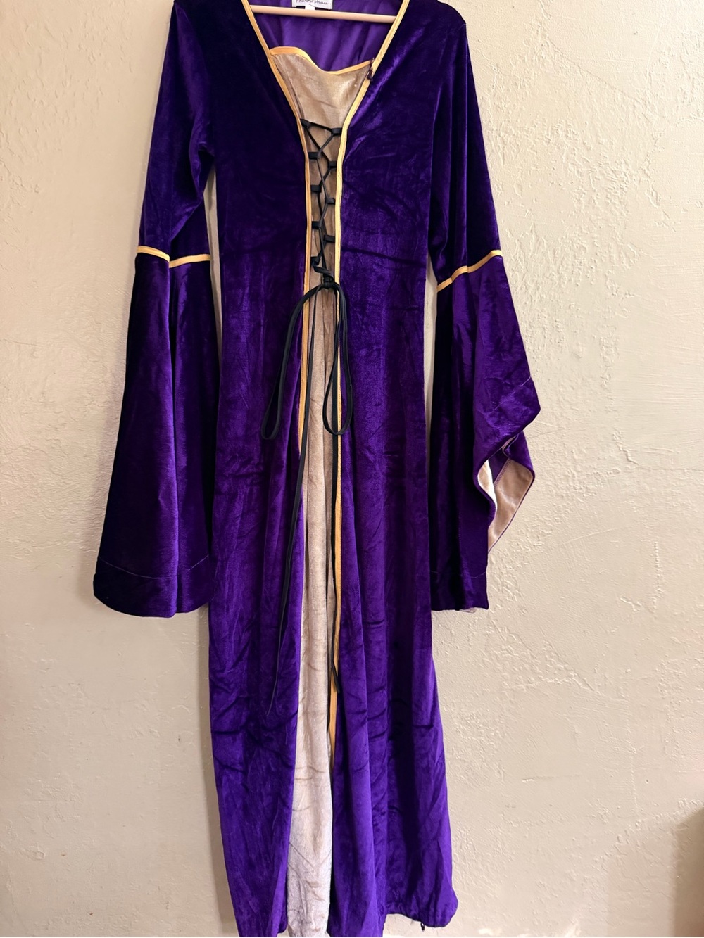 Regal Purple Velvet Mid-evil Maxi Dress with Gold Trim